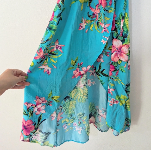 Tommy Bahama Fleur De Flora Dress Wrap Midi Dress High Low Short Sleeve Blue XS - Picture 4 of 12